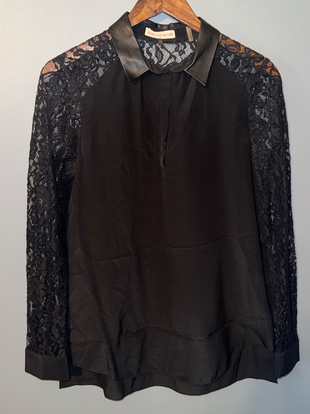 Rebecca Taylor lace long sleeve collared pullover silk blouse